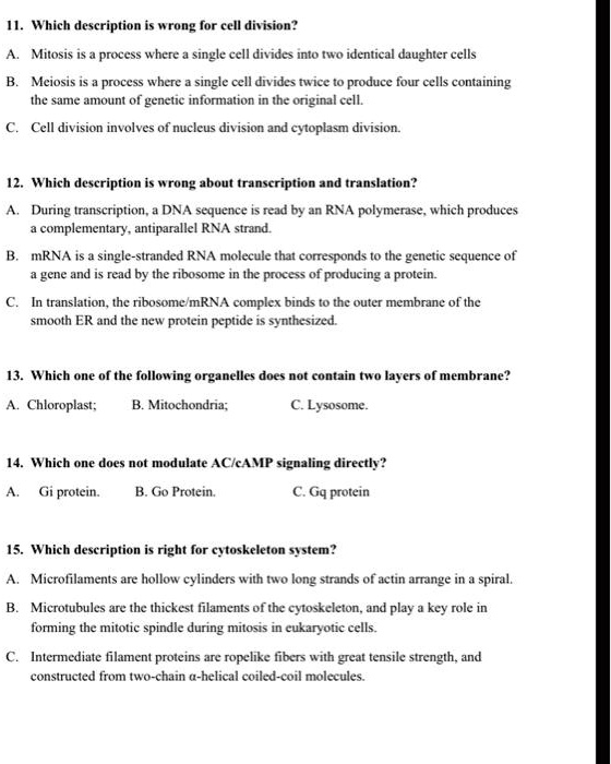 SOLVED: Which description is rong for cell division? Mitosis Is precess ...