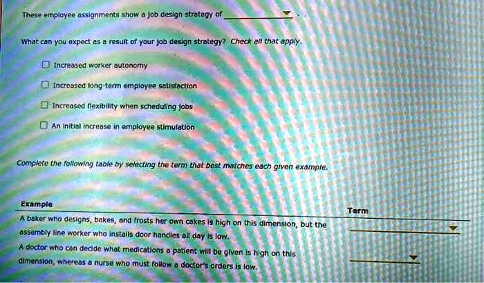 SOLVED: These employee assignments show a job design strategy of What