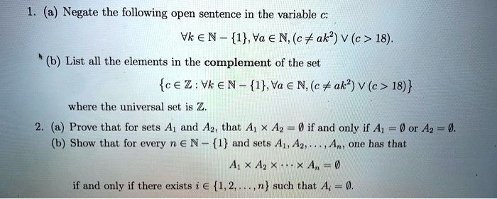 a negate the following open sentence in the variable c vk en 1 va e n c ...