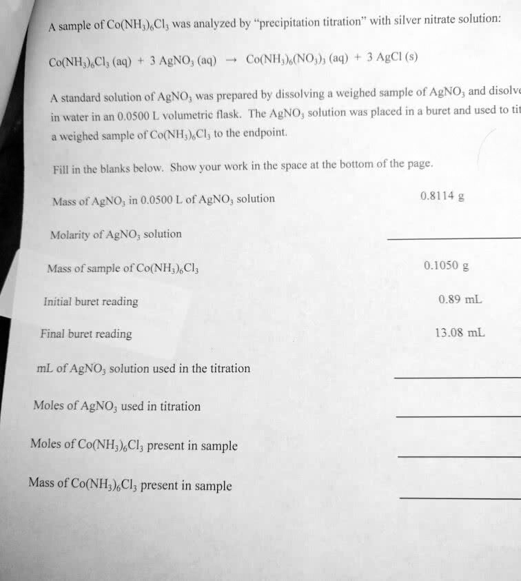 SOLVED: A sample of Co(NH3)Cl was analyzed by 