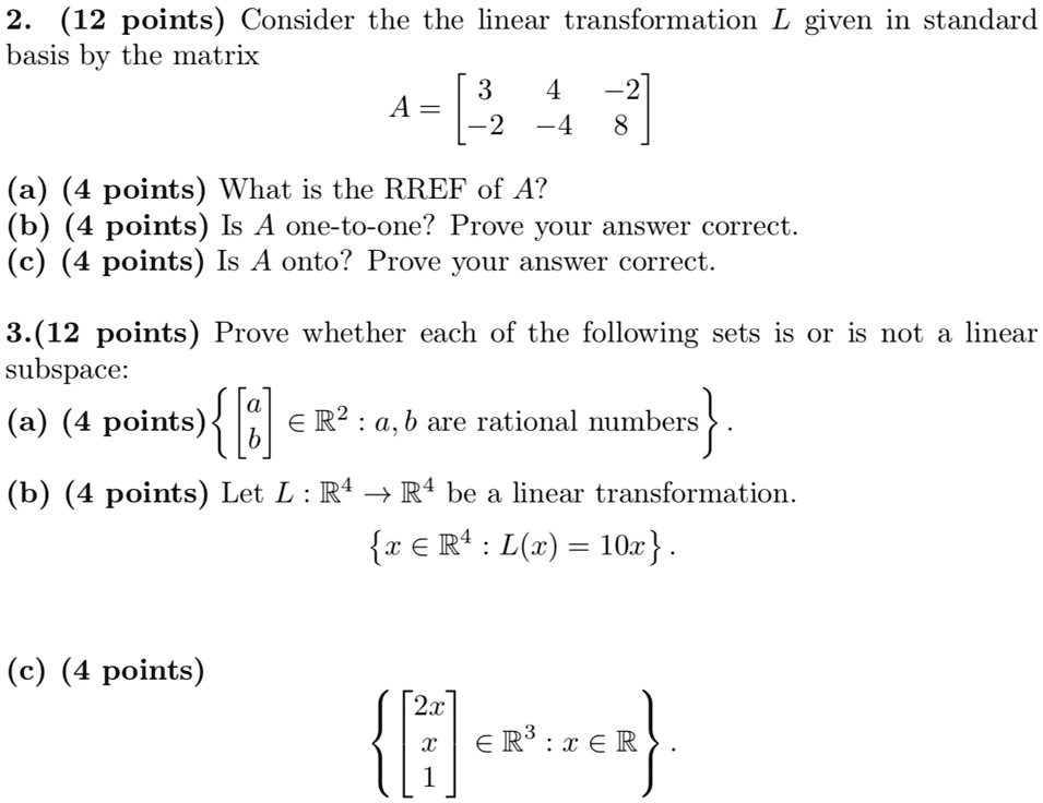 SOLVED 2 . (12 points) Consider the the linear transformation L given