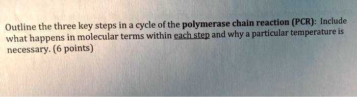 SOLVED: Outline the three key steps in a cycle of the polymerase chain ...
