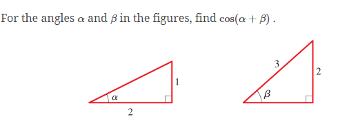 For the angles α and β in the figures, find cos (α+β).