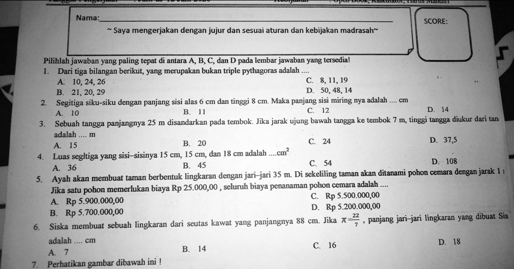 SOLVED: Ka Bisa Bantu Saya Gk Nama SCORE: Saya Mengerjakan Dengan Jujur ...