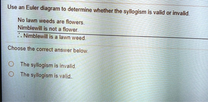 SOLVED: Use an Euler diagram to determine whether the syllogism is ...