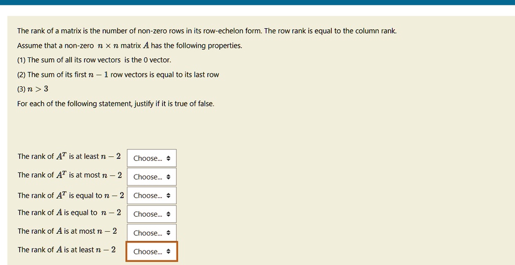 SOLVED: The rank of a matrix is the number of non-zero rows in its row ...