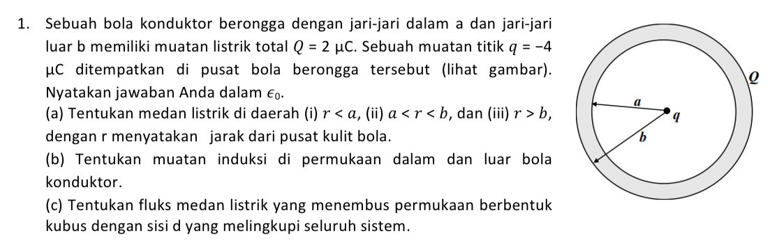 SOLVED: 1. Sebuah Bola Konduktor Berongga Dengan Jari-jari Dalam A Dan ...