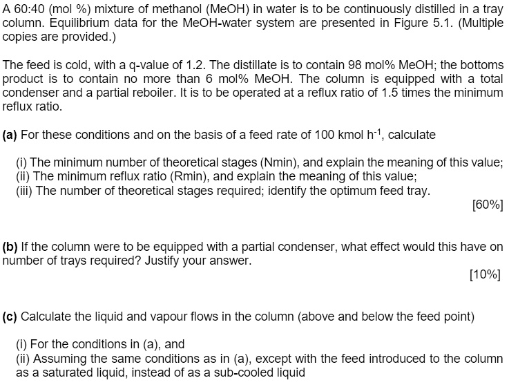 SOLVED: C) A 60:40 (mol%) Mixture Of Methanol (MeOH) In Water Is To Be ...