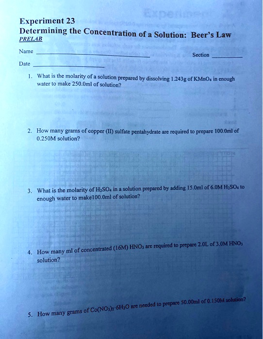 SOLVED Experiment 23 Determining the Concentration of a Solution