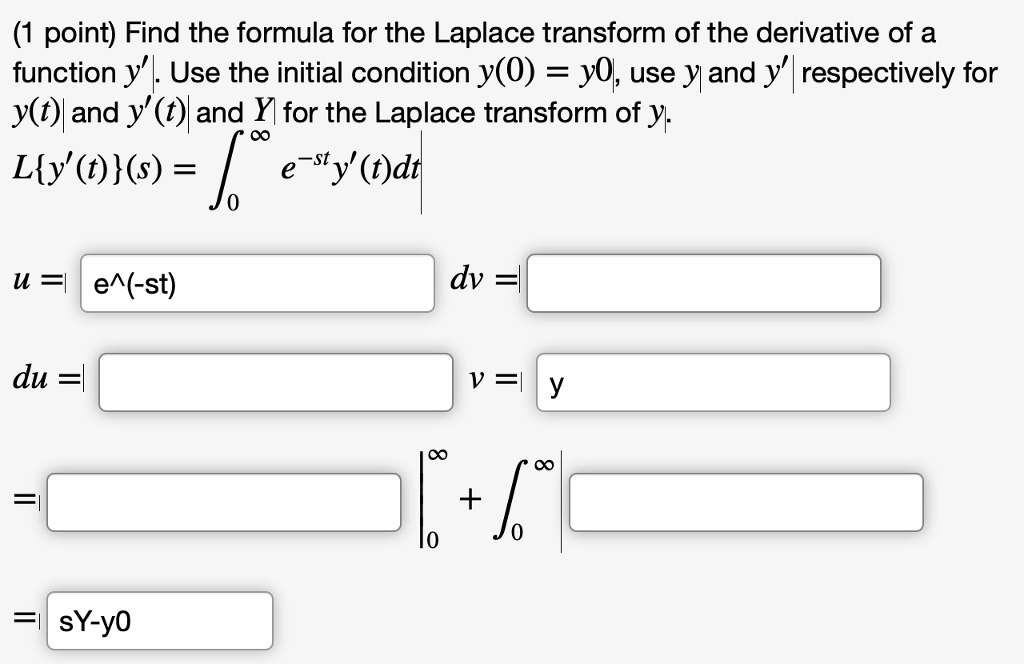 Solved Find The Formula For The Laplace Transform Of The Derivative Of A Function Y Use The 7961