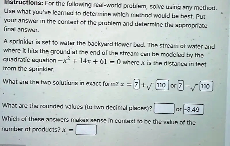 Solved Instructions For The Following Real World Problem Solve Using Any Method Use What You