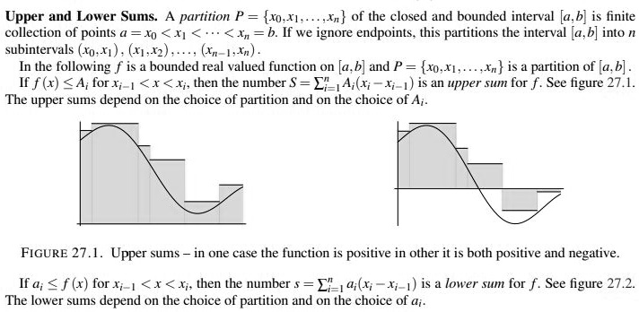 upper and lower sums partition p xoxi xn of the closed and bounded ...