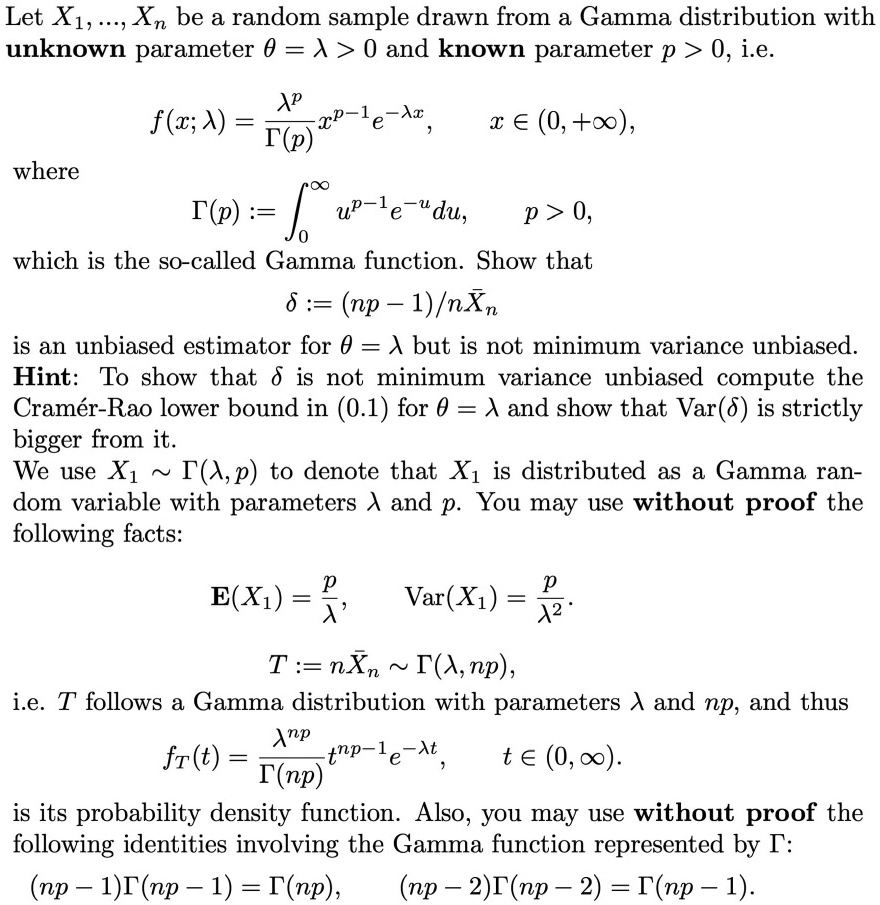 Let X1, Xn be a random sample drawn from a Gamma distribution with ...