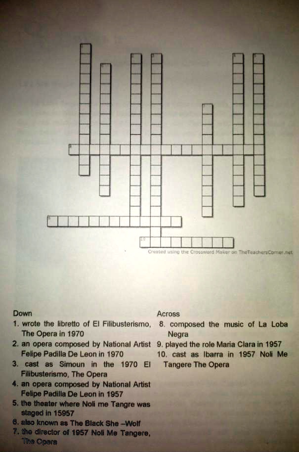 Down1. wrote the libretto of El Filibusterismo, The Opera in 1970 2. an ...