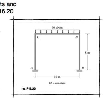 ts and
16.20
A
C
30 kN/m
10 m
EI = constant
FIG. P16.20
D
8m