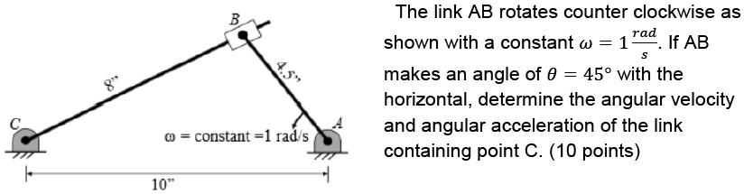 SOLVED: The link AB rotates counter clockwise as makes an angle of = 45 ...