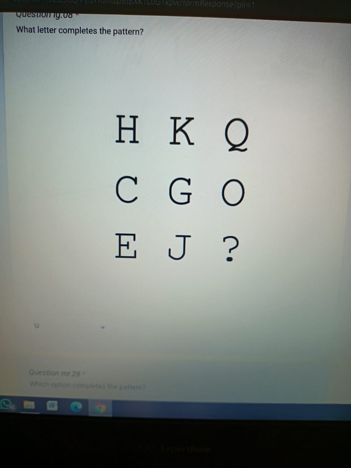  get answer what letter completes the pattern h k q c g o e j