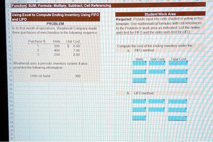 Function SUM; Formula: Multiply, Subtract; Cell Referencing Using Excel ...