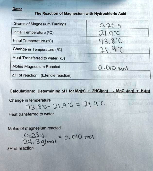 magnesium and hydrochloric acid experiment temperature