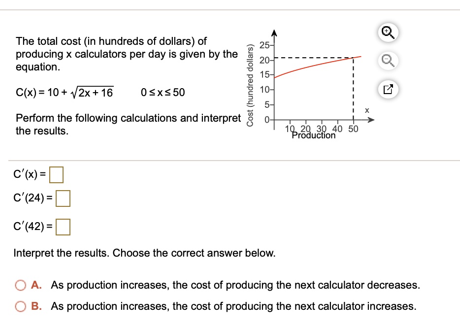 Solved The Total Cost In Hundreds Of Dollars Of Producing X Calculators Per Day Is Given By