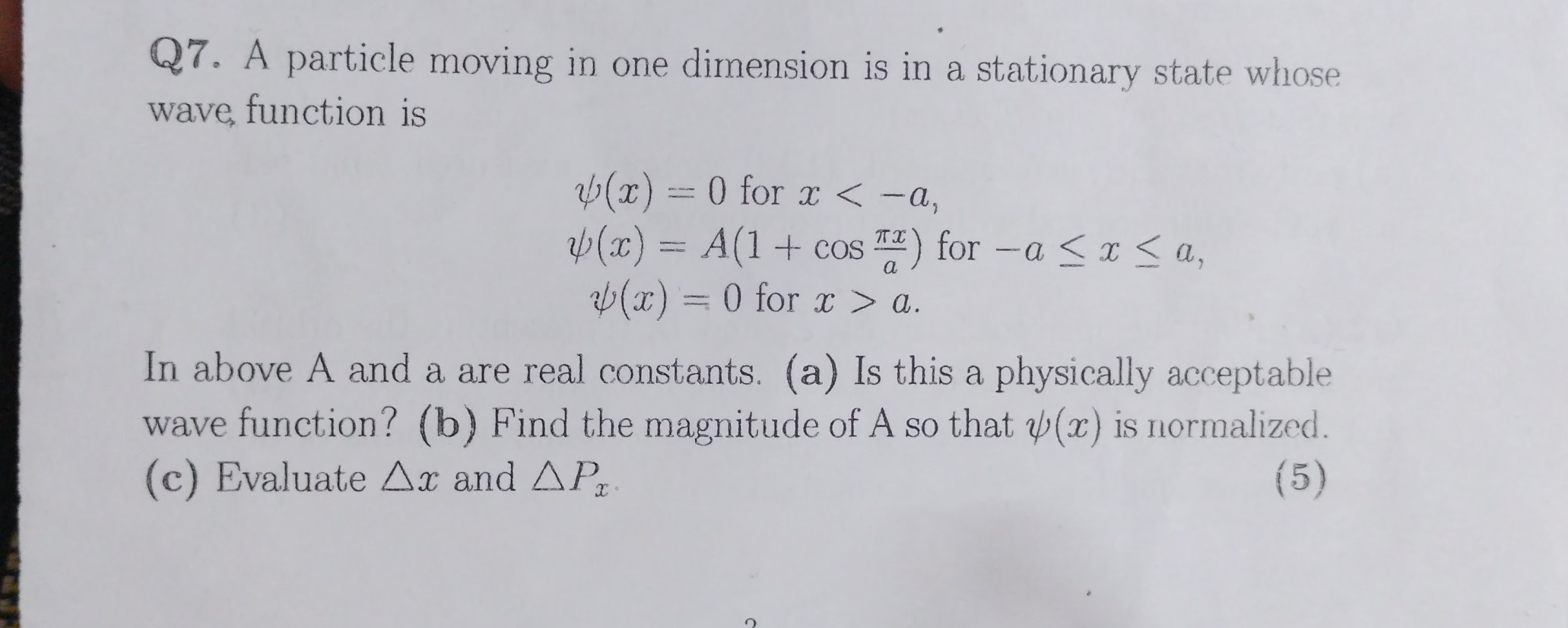 q7 a particle moving in one dimension is in a stationary state whose ...