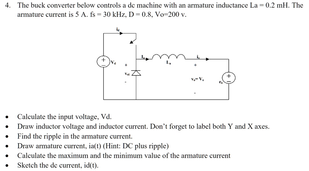 SOLVED: Calculate the input voltage, Vd. Draw inductor voltage and ...