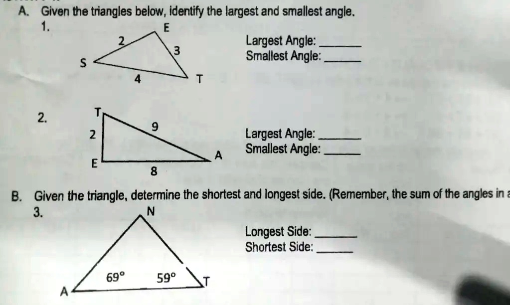 Solved A Given The Triangles Below Identify The Largest And Smallest Angle Largest Angle 9362