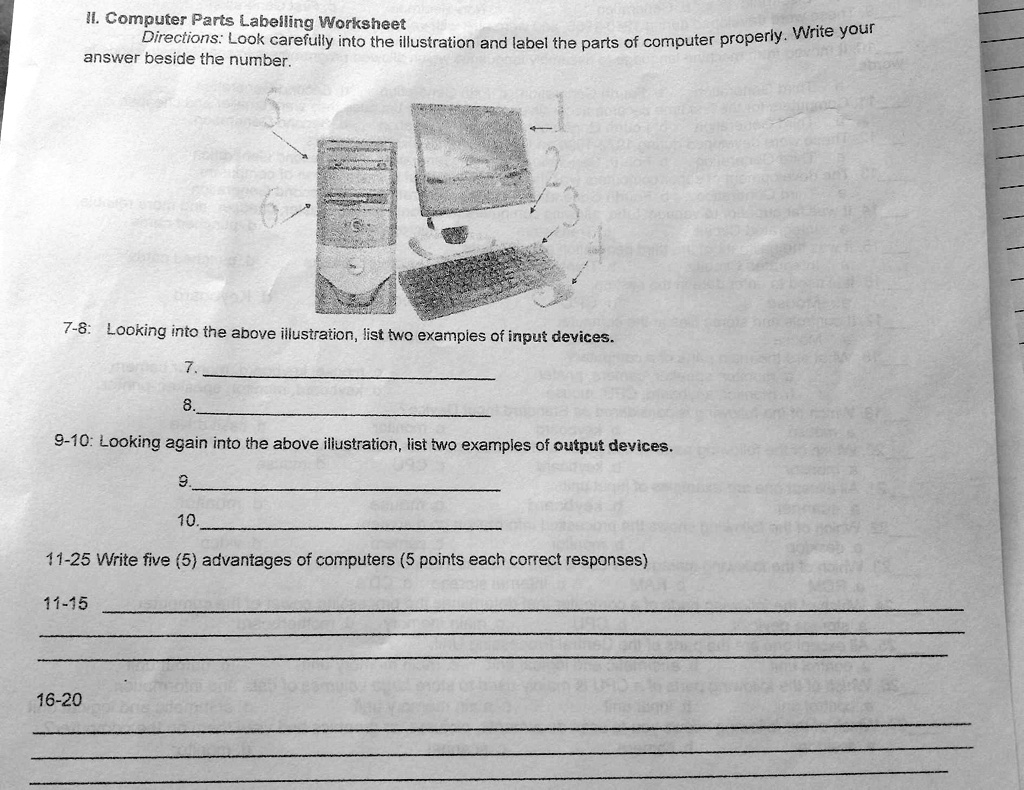 SOLVED: II. Computer Parts Labelling Worksheet Directions: Look ...