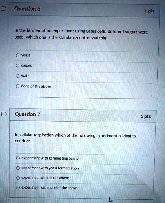 SOLVED Question 6 In the fermentation experiment using yeast cells