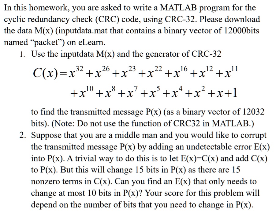 SOLVED: In this homework, you are asked to write a MATLAB program for ...