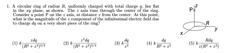 1. A circular ring of radius R, uniformly charged with total charge q ...