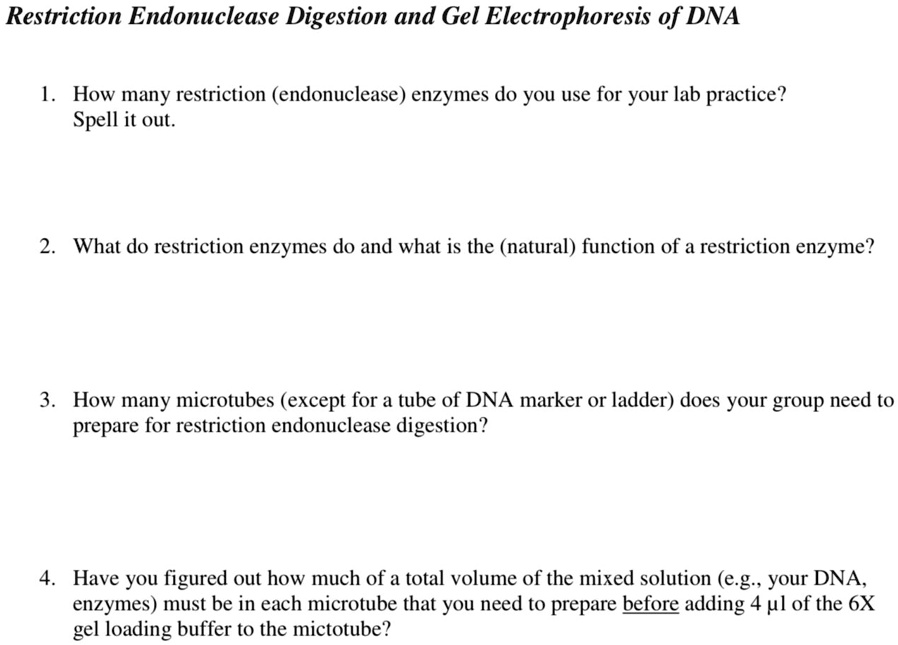 SOLVEDRestriction Endonuclease Digestion and Gel Electrophoresis of DNA How many restriction