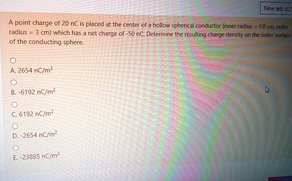 SOLVED: Time left 02 A point charge of 20 nC is placed at the center of ...