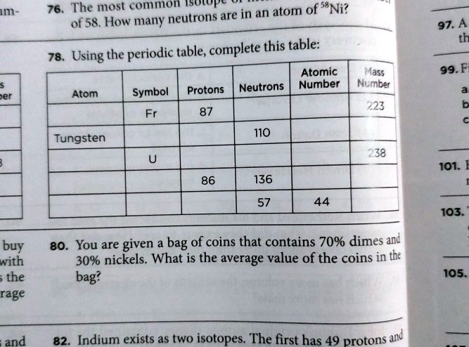 SOLVED: 76. The most common isotope in an atom of S8Ni? Of 58. How many ...