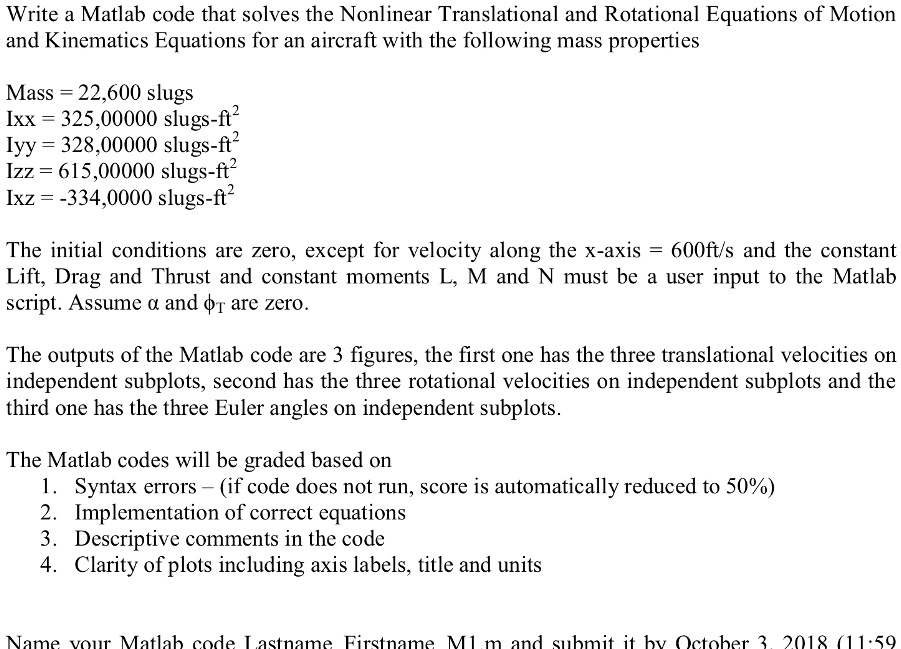 SOLVED: Write a MATLAB code that solves the Nonlinear Translational and ... image.
