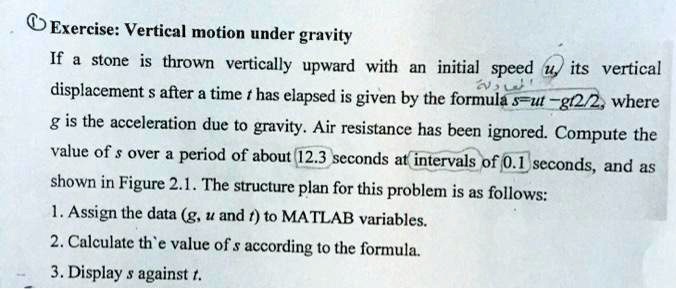 SOLVED: MATLAB Exercise: Vertical motion under gravity If a stone is ...