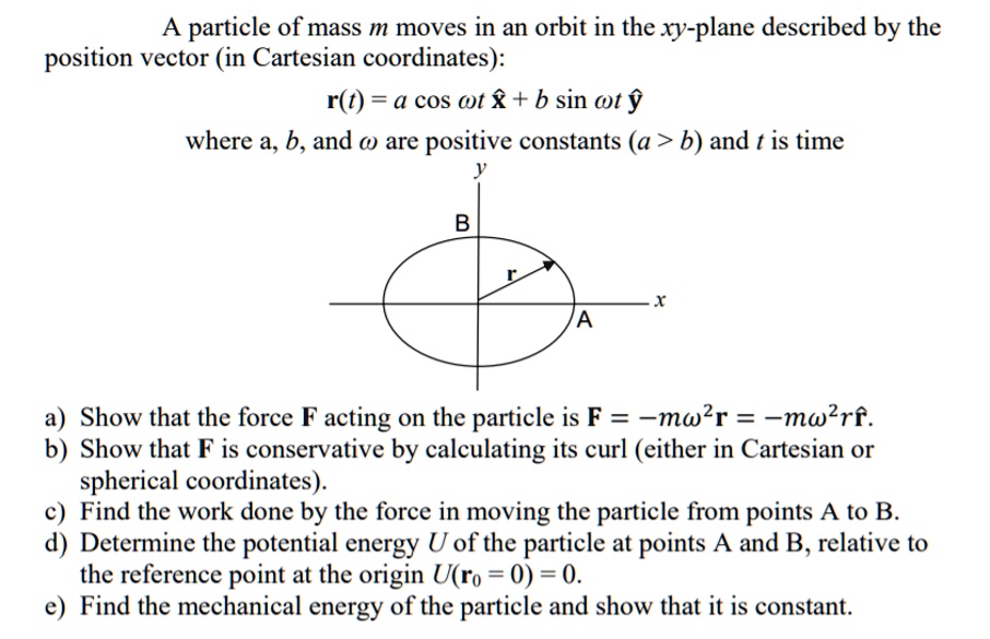 A particle of mass m moves in an orbit in the xy-plane described by the ...
