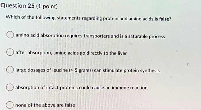Which Of The Following Statements Regarding Glucose Absorption Is True SOLVED: Question 25 (1 point) Which of the following statements