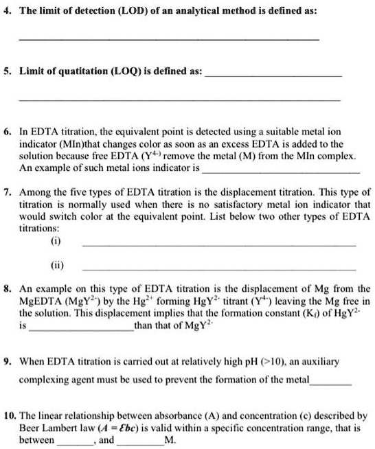 SOLVED The limit of detection (LOD) of an analytical method is defined