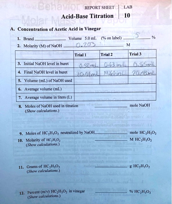 SOLVED REPORT SHEET LAB AcidBase Titration Trial 1 Trial 2 Trial 3