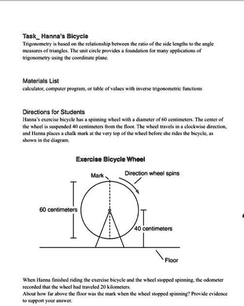 SOLVED Task Hanna's Bicycle Trigonometry is based on the relationship