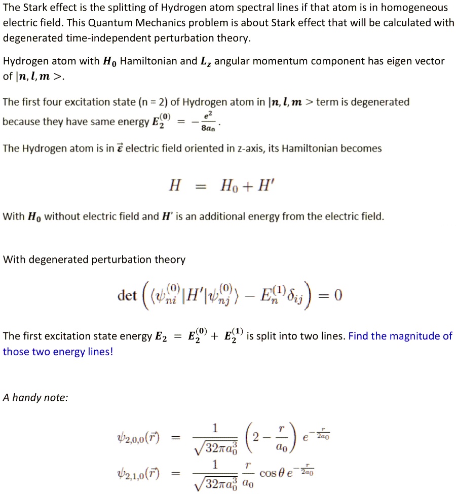 Spectral Line Splitting The Stark effect is the splitting of the Hydrogen atom spectral lines ...