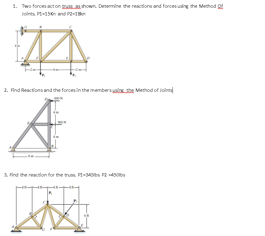 SOLVED 1. Two forces act on truss.as shown. Determine the reactions