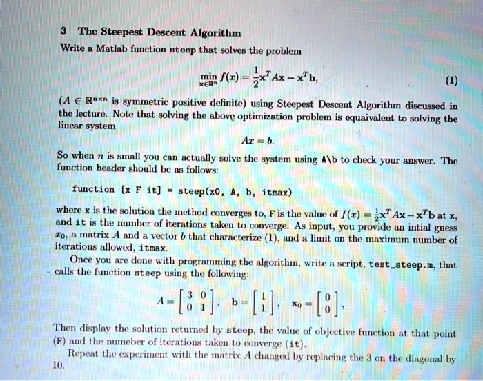 MATLAB script file implementing the method of steepest descent