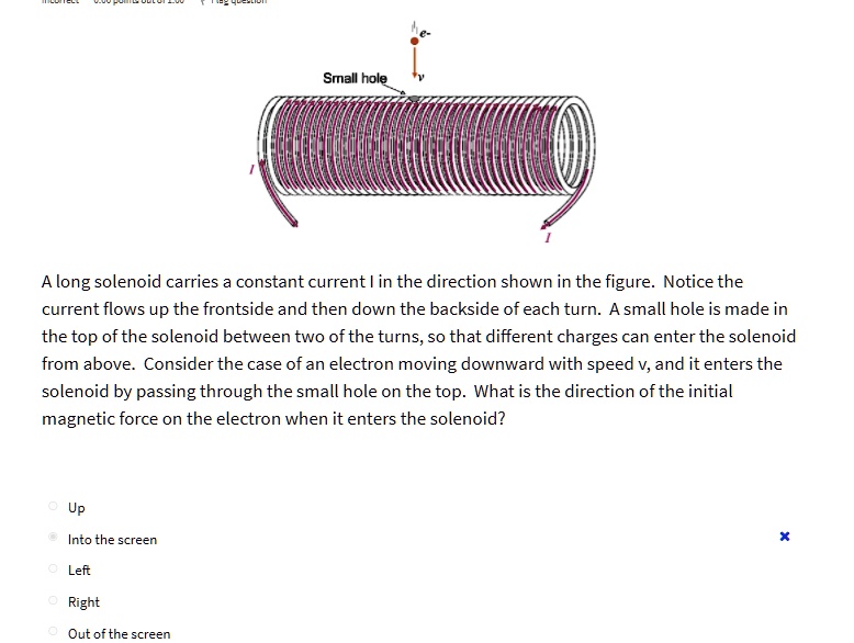 Small hole e- I A long solenoid carries a constant current I in the ...