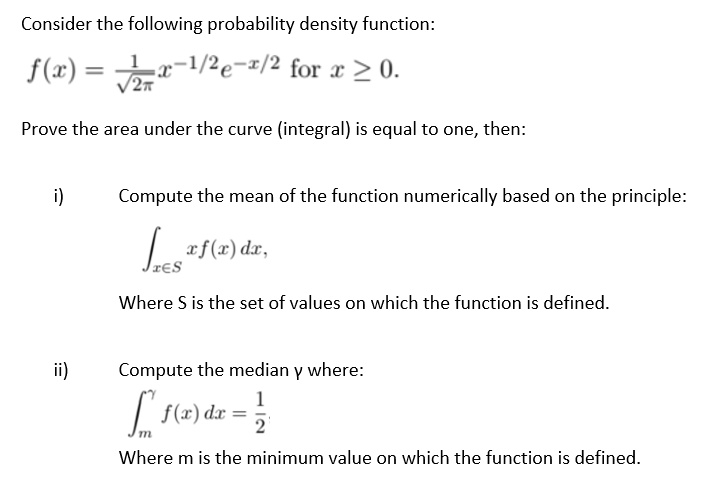 Consider the following probability density function: f(c) = (2Ï€)^(1/2 ...