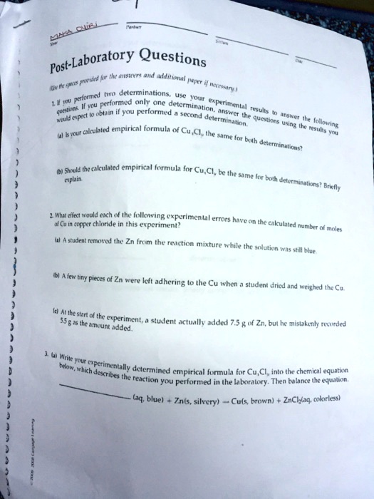 SOLVED EL EUE PostLaboratory Questions 1 Titration Analysis of Copper Chloride