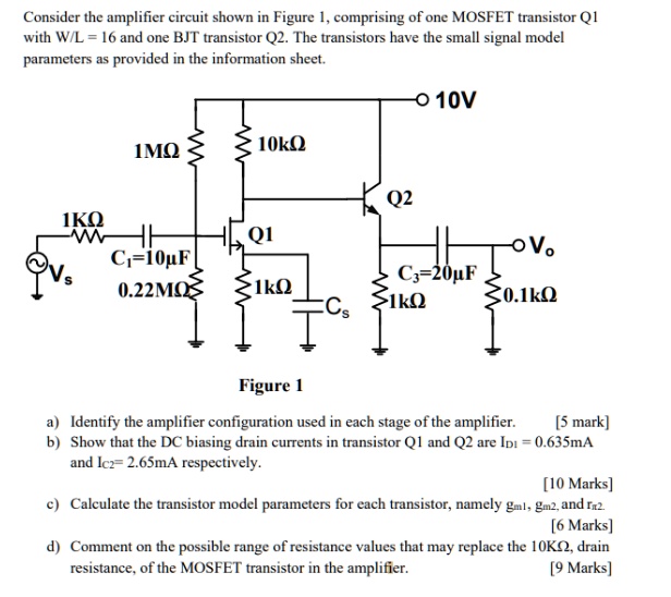 SOLVED Consider the amplifier circuit shown in Figure 1, comprising of