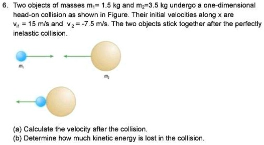 Two objects of masses mâ‚ = 1.5 kg and mâ‚‚ = 3.5 kg undergo a one ...