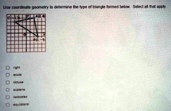 Use coordinate geometry to determine the type of triangle formed below ...